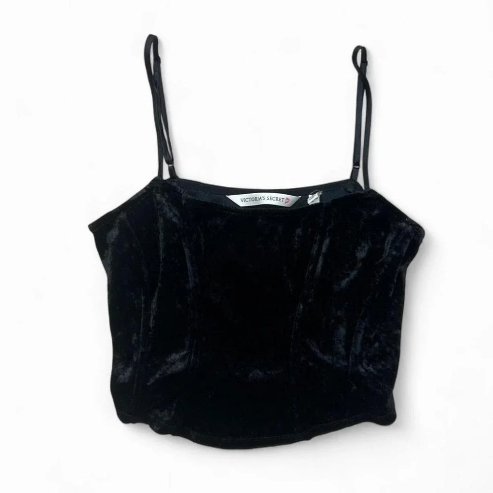 Vintage 90s Victoria's Secret Black Cami‎ Tank Top Crushed Velvet Velvour S Goth